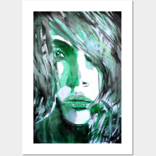 Face with green lighting Posters and Art